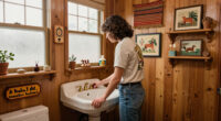 A Basically All-Wood Paneled '70s Bathroom Got an Americana Folk Makeover