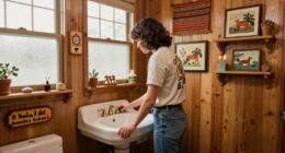 A Basically All-Wood Paneled '70s Bathroom Got an Americana Folk Makeover