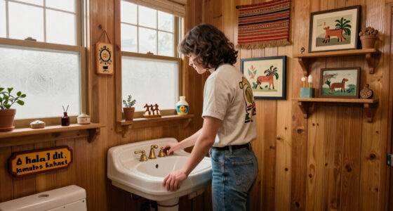 A Basically All-Wood Paneled '70s Bathroom Got an Americana Folk Makeover