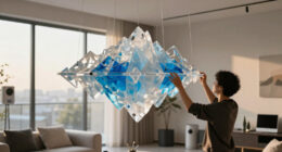 suspended glacier forms translate climate change into an interactive installation in shanghai