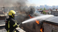 Fire Erupts On Building Roof In Ankara
